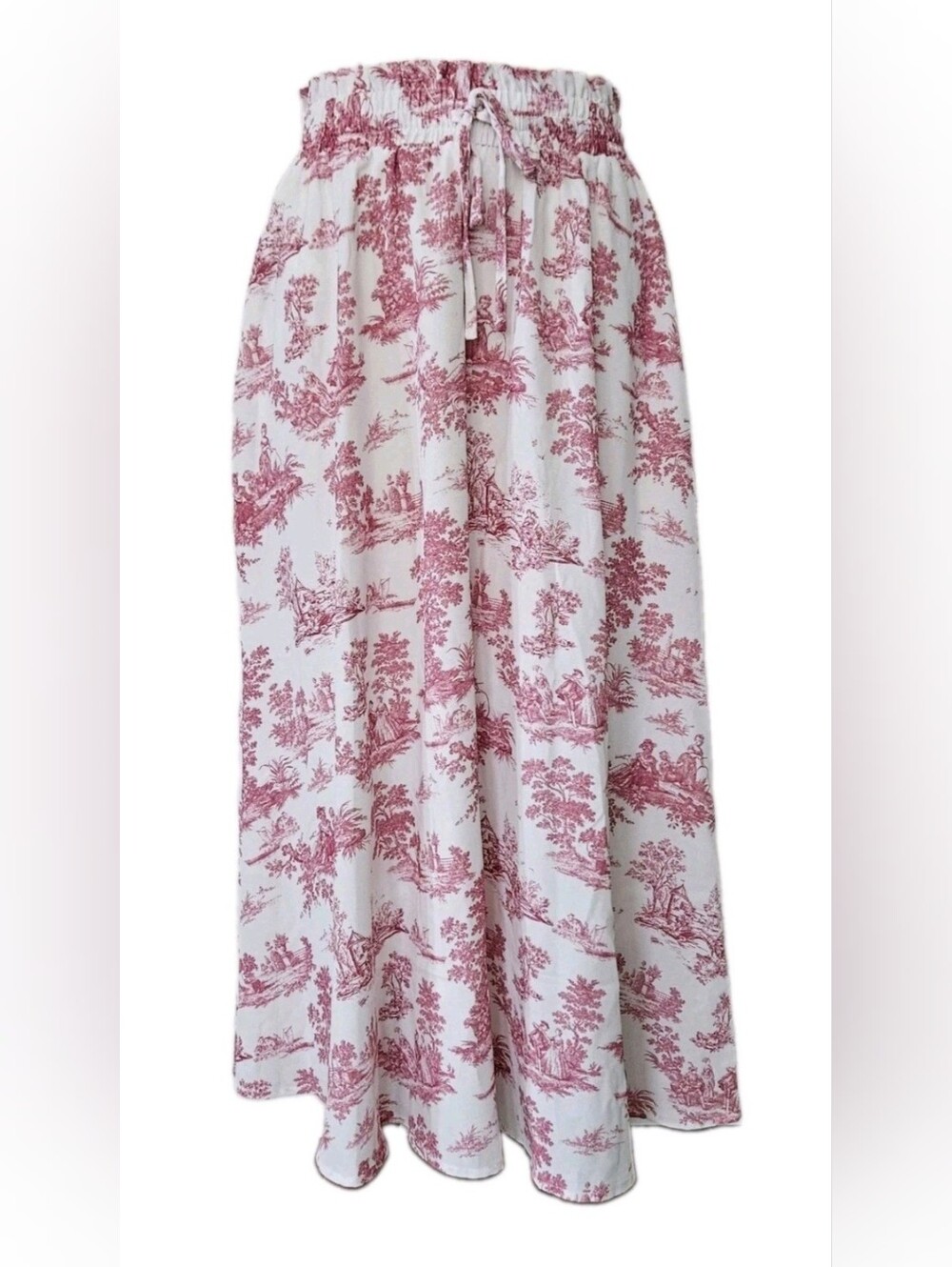 Scarlet Darkness Toile Maxi Skirt Red White Cottagecore Renaissance M NWOT